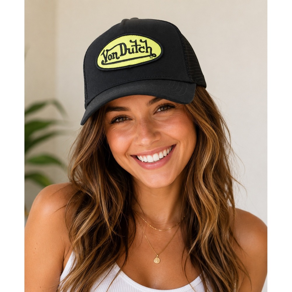 NEW Von Dutch Hat Black Yellow Patch Trucker Mesh SnapBack Cap Retro‎ unisex Y2K - Picture 8 of 9
